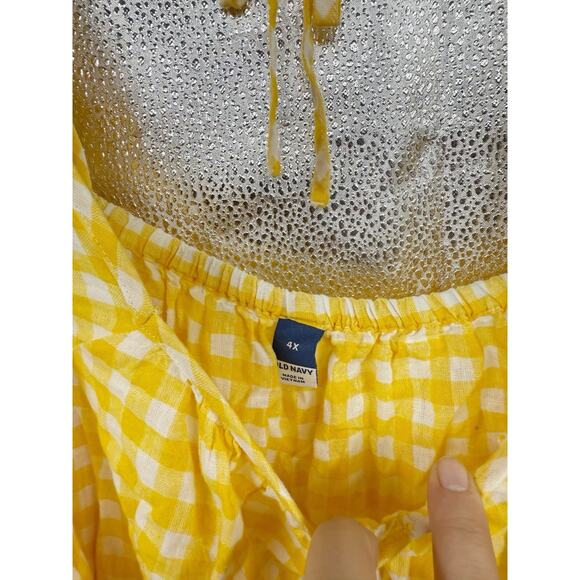Old Navy Yellow Gingham Plaid Ruffle Tie Back Modest Linen Blend Top Womens 4XL - Picture 2 of 6